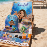 Personalised Cute 3D Diving Character Quick Dry Microfiber Tassel Beach Towel with Name and Drawstring Bag Summer Vacation Gift for Kid Adult