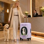 Personalised Bow Heart Flower Pattern Pet Photo Luggage Cover with Name Fits 18-32 Inches Suitcase Birthday Gift for Travel Lover Pet Owner