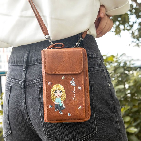 Vive con pasión, sueña con el corazón - Cartera de cuero PU personalizada con personaje animado y nombre regalo de cumpleaños para ella