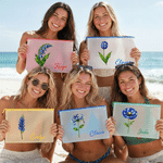 Personlig strandveske med fødselsblomst – vanntett og sandtett – med navn – strandfest- og bursdagsgave til kvinner og jenter