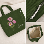 Personalised Multicolour Birth Flower Floral Large Capacity Tote Bag with Name Daily Use Birthday Gift for Friend Woman