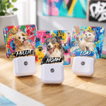Personalized Graffiti-Style Oil Painting Pet Photo LED Plug in Night Light with Light Sensor Room Decor Birthday Gift for Pet Lovers