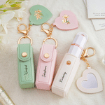 Personalized Birth Flower PU Leather Lipstick Case Keychain with Name and Heart-Shaped Mirror Makeup Essentials Birthday Gift for Women