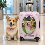 Personalised Bow Heart Flower Pattern Pet Photo Luggage Cover with Name Fits 18-32 Inches Suitcase Birthday Gift for Travel Lover Pet Owner