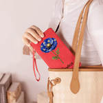 Personalised Galaxy Birth Flower PU Leather Wallet with Wristlet and Name Birthday Gift for Women Mum