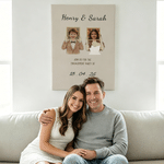 Personalized Newlyweds Childhood Photo Canvas Poster Frameless Framed Painting with Names and Date Wedding Engagement Party Gift for Couple