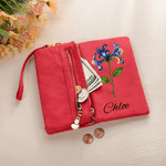 Personalised Galaxy Birth Flower PU Leather Wallet with Wristlet and Name Birthday Gift for Women Mum