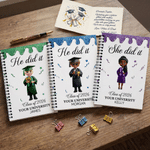 Personalised She/He Did It Cartoon Character A5 Spiral Notebook with 120 Lined Pages Graduation Gift for Graduate Student