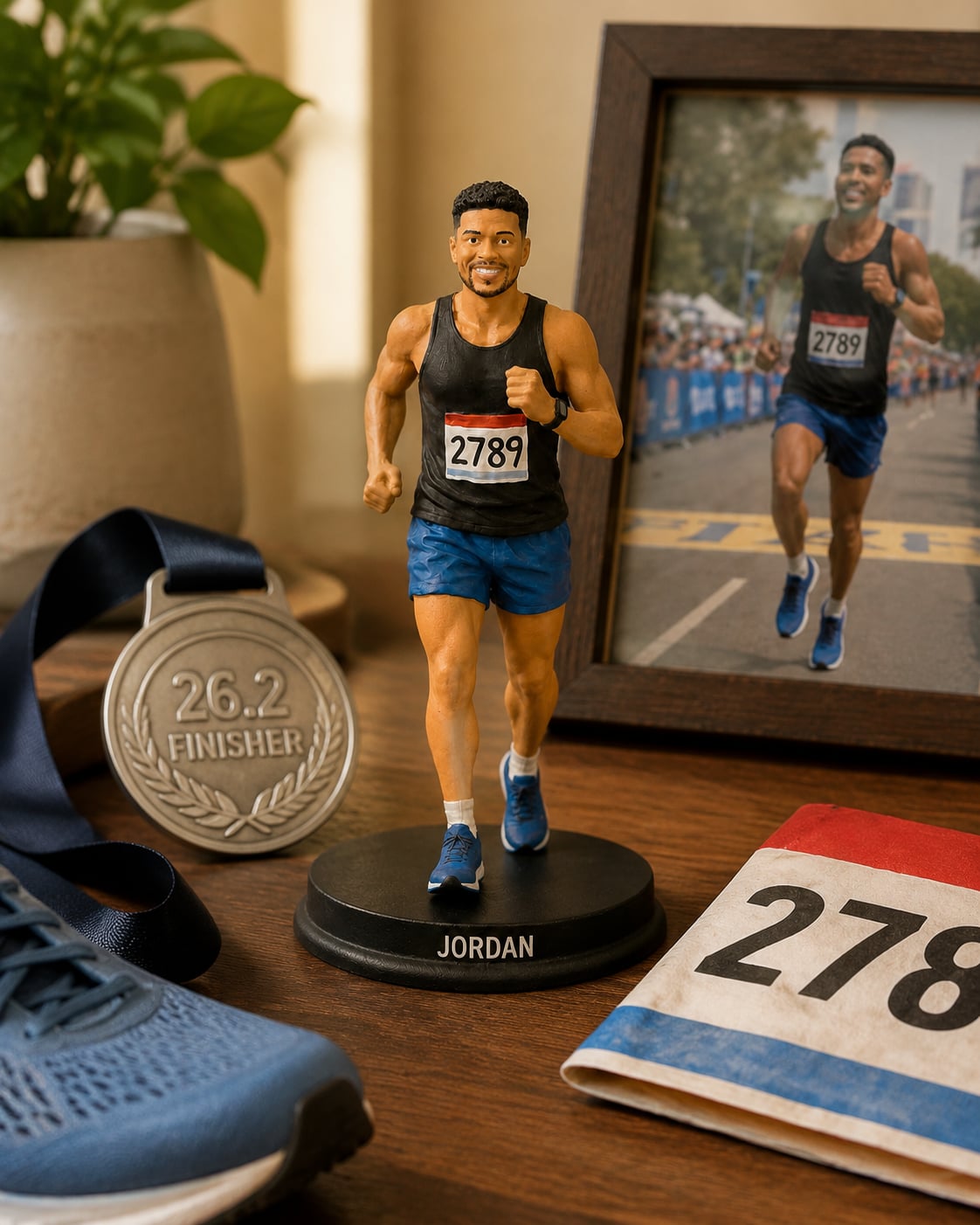 Photo to 3D runner figurine transformation process
