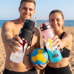 Personalised Multicolour Handball Pose Silhouette Water Bottle with Name and Number Daily Drinking Travel Birthday Gift for Handball Player Sport Lover
