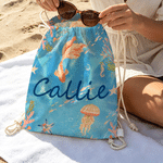 Personalized Watercolor Sea Creature Drawstring Storage Bag with Name Summer Vacation Beach Party Birthday Gift for Boys Girls