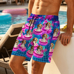 Personalized Pool Theme Cyber Neon Style Beach Shorts with 1-3 Photos and Drawstring Summer Vacation Essential Birthday Gift for Men Pet Lovers