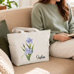 Personalised Multicolour Birth Flower Floral Large Capacity Tote Bag with Name Daily Use Birthday Gift for Friend Woman