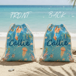 Personalized Watercolor Sea Creature Drawstring Storage Bag with Name Summer Vacation Beach Party Birthday Gift for Boys Girls