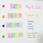 Imán personalizado para pizarra con letras, con diseño multicolor de rayas de dibujos animados y texto; decoración para el aula y el hogar; regalo de vuelta al cole para profesores y niños