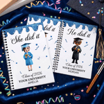 Personalised She/He Did It Cartoon Character A5 Spiral Notebook with 120 Lined Pages Graduation Gift for Graduate Student