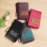 Personalized Multicolor Initials Large Capacity PU Leather Wallet with Wrist Strap Travel Essential Family Gift for Traveler Couple