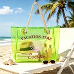 Personalized Holographic Neon Palm Tree Flamingo Transparent Tote Bag with Name and Text Travel Essential Beach Party Birthday Gift for Woman Girl