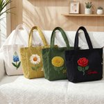Personalisierte Cord Tragetasche mit Geburtsblume Initiale & Namen | Strickoptik | Tote Bag | Shopper | Reisezubehör | Geburtstag Geschenk für Frauen