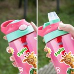 Personalised Cute Cartoon Animal 16 oz Water Bottle with Straw and Name Daily Use Birthday Back to School Gift for Kid Boy Girl
