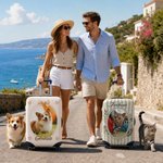 Personalised Bow Heart Flower Pattern Pet Photo Luggage Cover with Name Fits 18-32 Inches Suitcase Birthday Gift for Travel Lover Pet Owner
