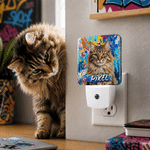 Personalized Graffiti-Style Oil Painting Pet Photo LED Plug in Night Light with Light Sensor Room Decor Birthday Gift for Pet Lovers