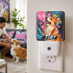 Personalized Graffiti-Style Oil Painting Pet Photo LED Plug in Night Light with Light Sensor Room Decor Birthday Gift for Pet Lovers