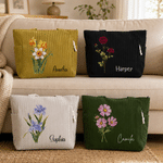 Personalised Multicolour Birth Flower Floral Large Capacity Tote Bag with Name Daily Use Birthday Gift for Friend Woman