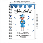 Personalised She/He Did It Cartoon Character A5 Spiral Notebook with 120 Lined Pages Graduation Gift for Graduate Student