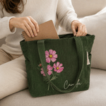 Personalised Multicolour Birth Flower Floral Large Capacity Tote Bag with Name Daily Use Birthday Gift for Friend Woman
