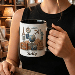 Personalized Travel Theme Globe Compass Passport 11 oz 15 oz Ceramic Mug with Name and Coaster Daily Use Travel Birthday Gift for Travelers Friends