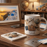 Personalized Travel Theme Globe Compass Passport 11 oz 15 oz Ceramic Mug with Name and Coaster Daily Use Travel Birthday Gift for Travelers Friends
