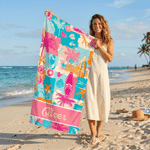 Personalised Tropical Coconut Tree Starfish Oversized Quick Dry Beach Towel with Name Holiday Beach Pool Party Birthday Gift for Kid Boy Girl