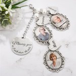 Personalised Lace Oval Photo Bouquet Charm with Heart Engraved Pendant Memorial Wedding Gift for Bride