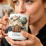 Personalized Travel Theme Globe Compass Passport 11 oz 15 oz Ceramic Mug with Name and Coaster Daily Use Travel Birthday Gift for Travelers Friends