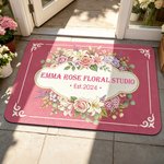 Personalised Multicolor Retro Floral Design Anti-Slip Doormat with Text Flower Shop Use Housewarming Opening Gift for Flower Shop Owner Flower Lover