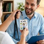 Personalized Cartoon Teacher Character PU Leather ID Card Badge Holder with Lanyard and Text Teacher's Day Back to School Gift for Teacher