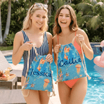 Personalized Watercolor Sea Creature Drawstring Storage Bag with Name Summer Vacation Beach Party Birthday Gift for Boys Girls