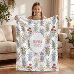 Personalised Vintage Bow Flower Soft Throw Blanket with Name Nursery Decor Baby Shower Gift for Baby Girls Toddlers