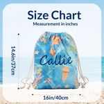 Personalized Watercolor Sea Creature Drawstring Storage Bag with Name Summer Vacation Beach Party Birthday Gift for Boys Girls