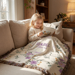 Personalised Vintage Bow Flower Soft Throw Blanket with Name Nursery Decor Baby Shower Gift for Baby Girls Toddlers