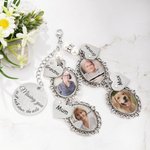 Personalised Lace Oval Photo Bouquet Charm with Heart Engraved Pendant Memorial Wedding Gift for Bride