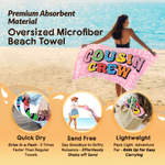Personalised Cousin Crew Kid Word Cloud Oversized Quick Dry Beach Towel with Name Summer Holiday Essential Birthday Gift for Kids