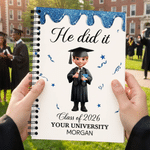 Personalised She/He Did It Cartoon Character A5 Spiral Notebook with 120 Lined Pages Graduation Gift for Graduate Student