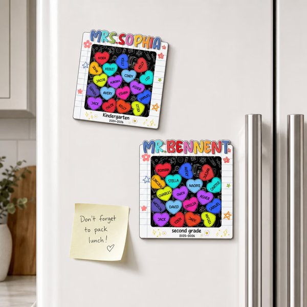 Personalised Minimalist Heart Shaker Fridge Magnet with 1-15 Student Names Back to School End of Year Appreciation Gift for Teachers