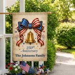 Personalized USA 250th Anniversary American Flag Bow Liberty Bell Garden Flag with Text Independence Day Anniversary Gift for Family
