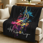 Personalized Splatter Oil Musical Instrument Pattern Soft Throw Blanket with Name Home Decor Birthday Daily Use Gift for Music Instrument Lovers