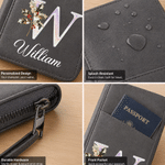 Personalised Mother of Pearl Effect Birth Flower Initial Portable PU Leather Passport Holder Wallet with Name Travel Birthday Gift for Travel Lovers