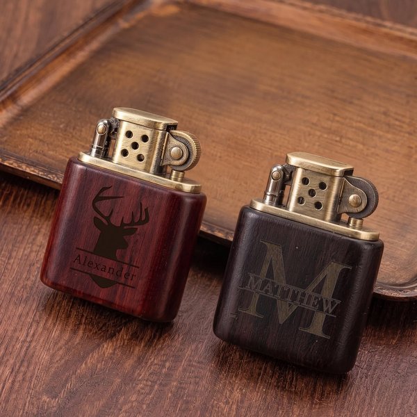 Personalized Engraved Monogram Sandalwood Lighter Kit with Initial Name and Box Daily Use Wedding Birthday Gift for Men Groomsmen
