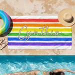 Personalised Multicolour LGBTQ Rainbow Oversized Quick Dry Beach Towel with Name Travel Essentials Party Decor Pride Month Gift for Couple Friend